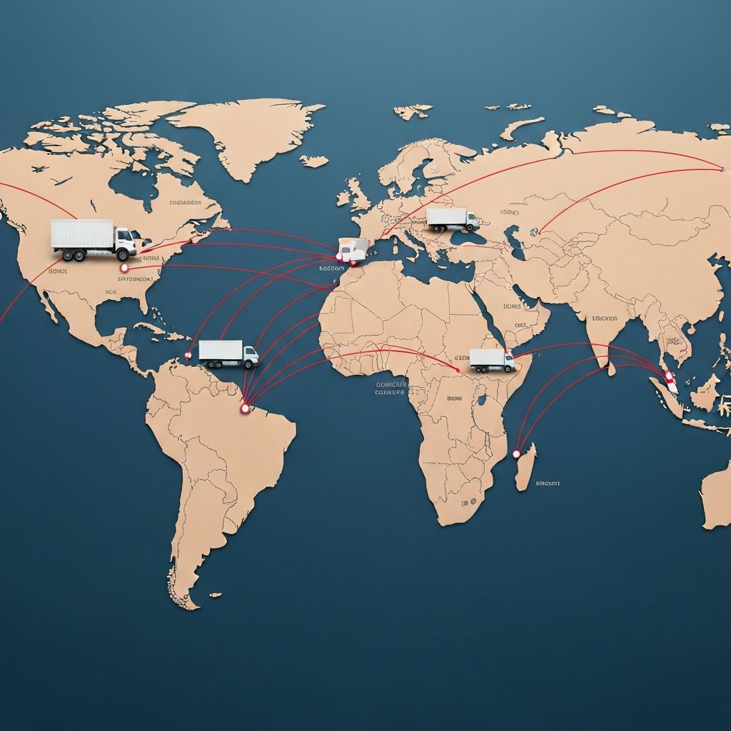 World map with delivery routes